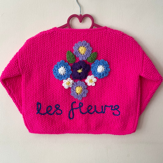 “Les Fleurs” Floral Handmade Cardigan Size Approx 3-4 Years