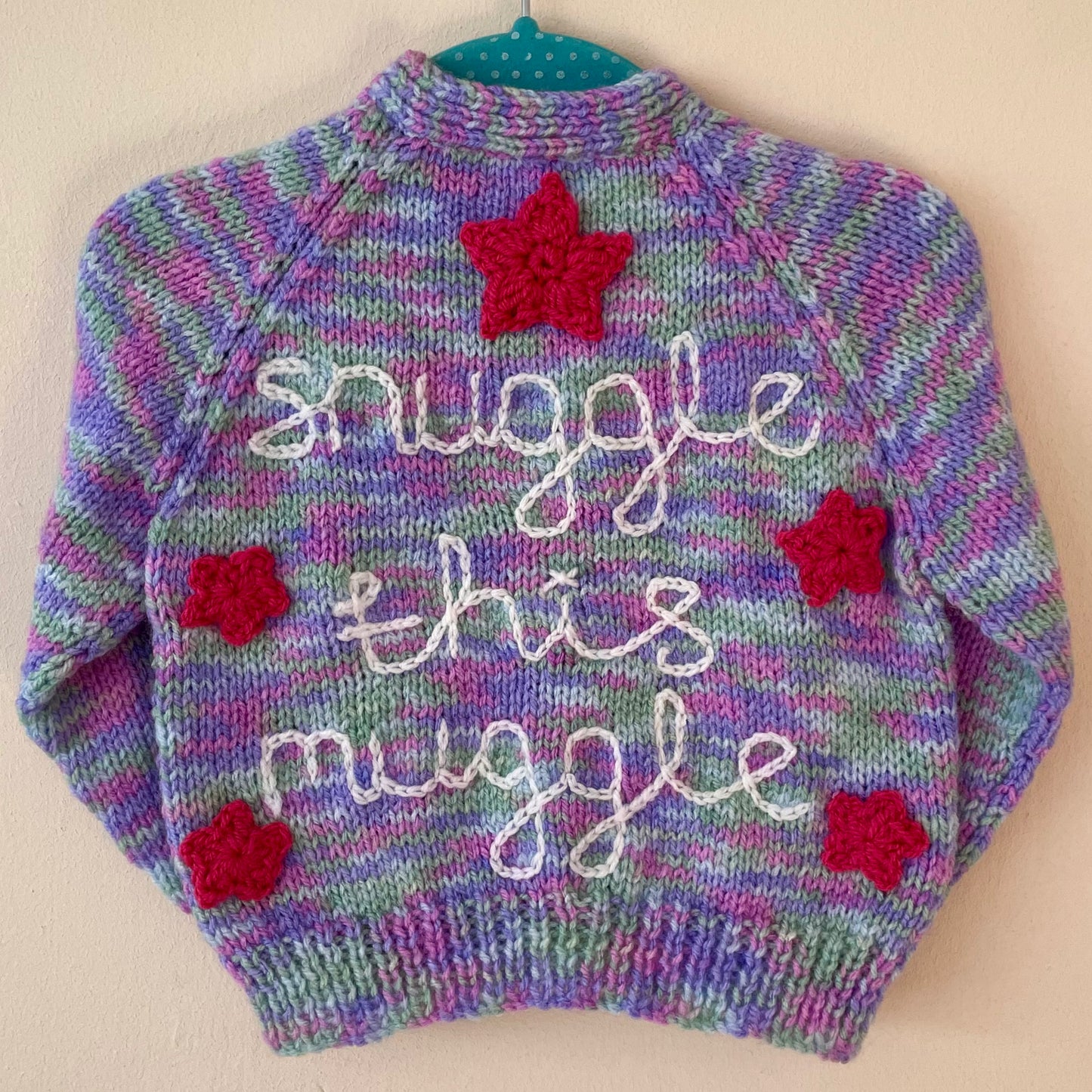 “Snuggle This Muggle” Handmade Cardigan Size Approx 6-12 Months
