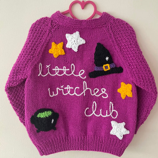“Little Witches Club” Halloween Handmade Cardigan Size Approx 4-5 Years