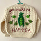 “You Make Me Hap-pea” Handmade Cardigan Size Approx 6-8 Years