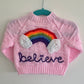 “Believe” Rainbow Handmade Cardigan Size Approx 0-6 months