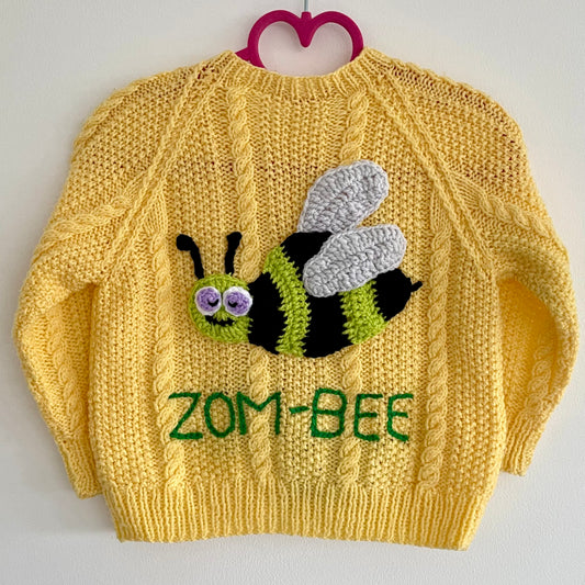 “ZOM-BEE” Halloween Bee Handmade Cardigan Size Approx 2-3 Years