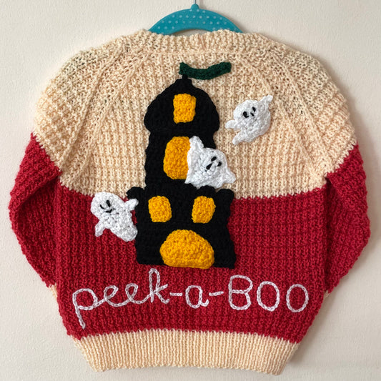 “Peek-a-BOO!” Haunted House Handmade Jumper Size Approx 2-3 Years