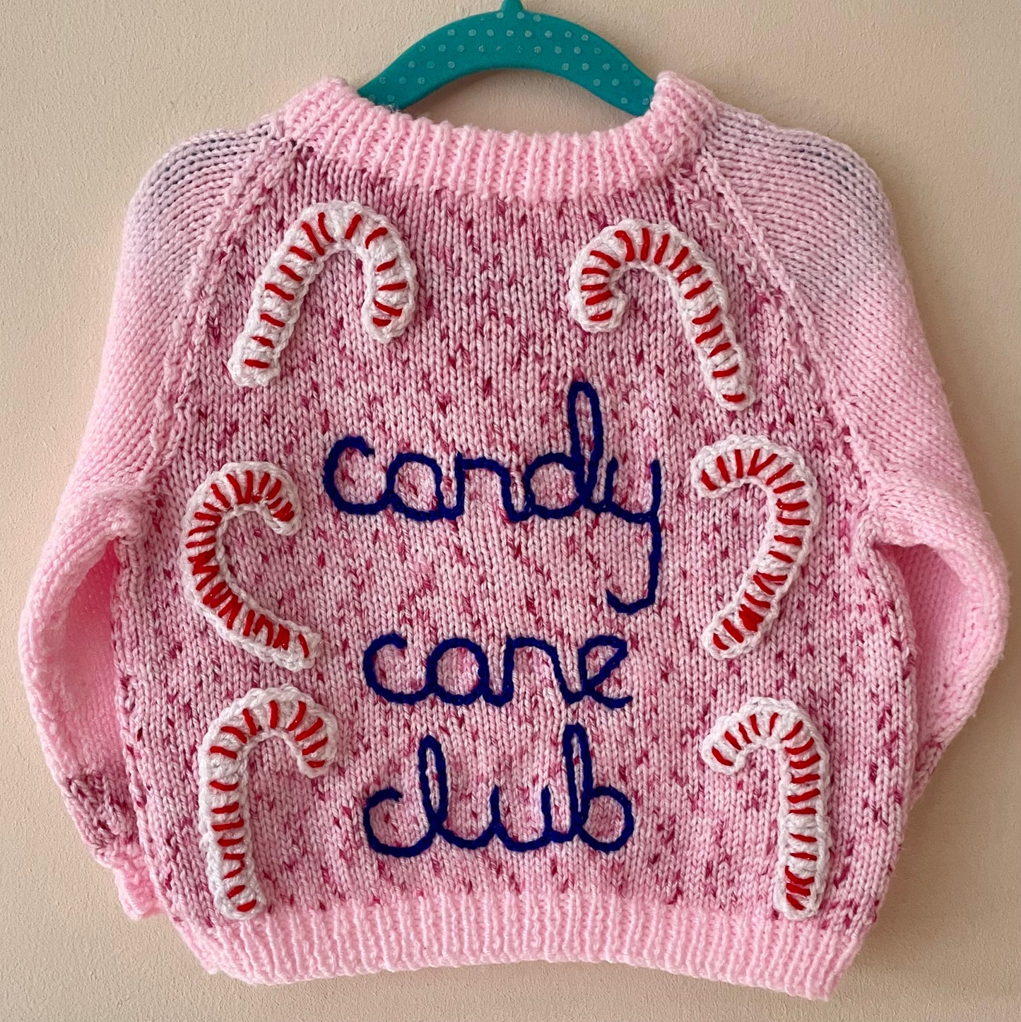 “Candy Cane Club” Christmas Handmade Jumper & Hat Size Approx 2-3 Years