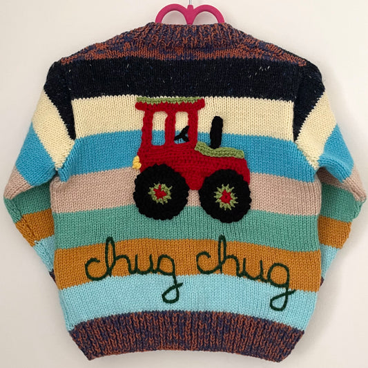 "Chug Chug” Handmade Cardigan Size Approx 3-4 Years