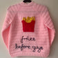 “Fries Before Guys” Ladies Handmade Cardigan Size Approx UK 10-12