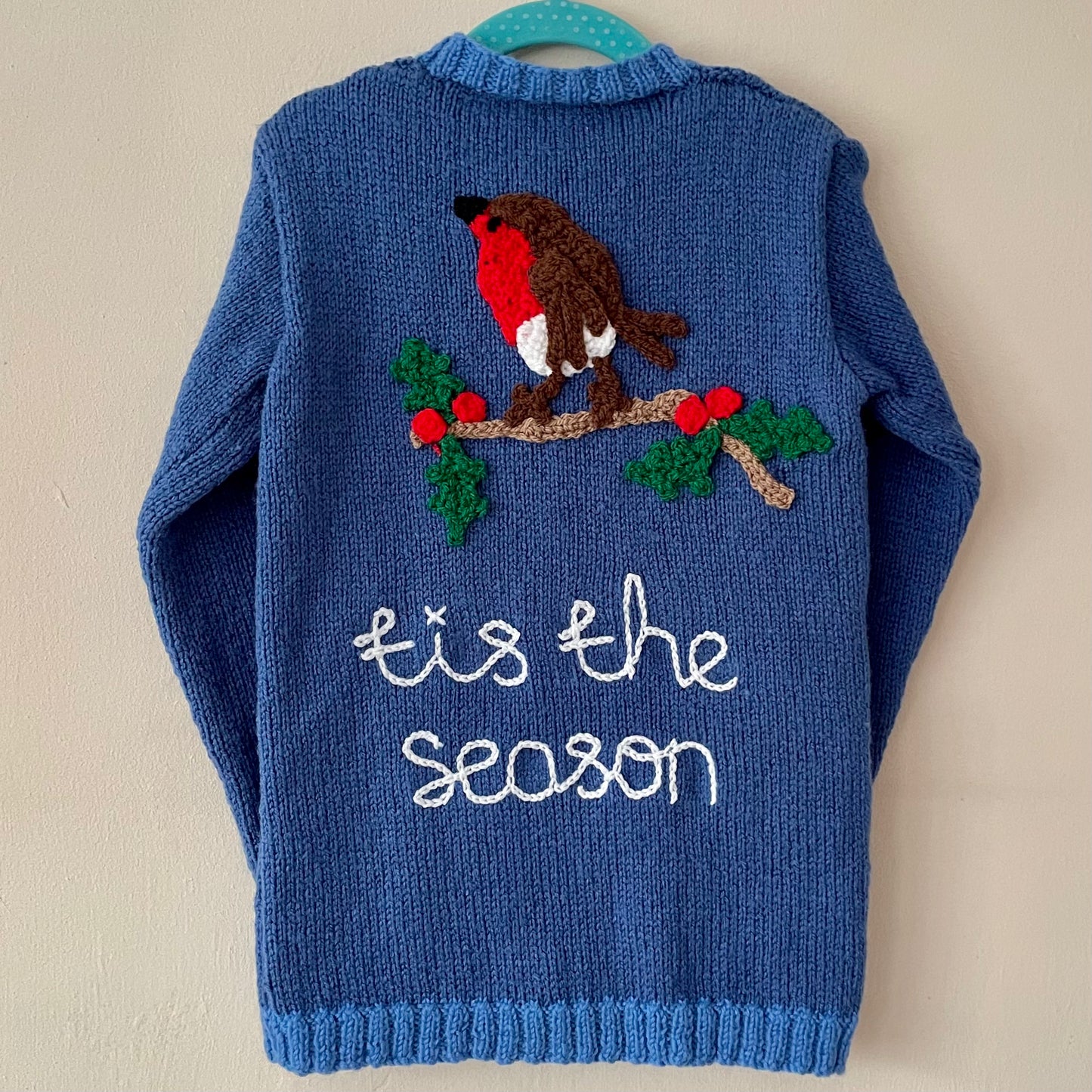 “Tis' The Season” Christmas Handmade Robin Cardigan Size Approx 4-5 Years