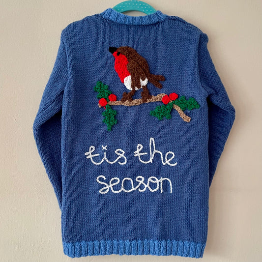 “Tis' The Season” Christmas Handmade Robin Cardigan Size Approx 4-5 Years
