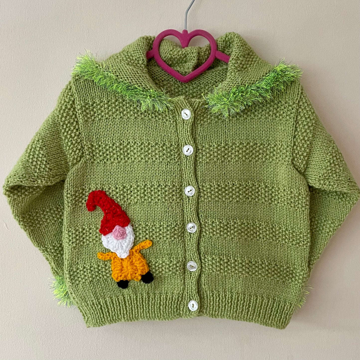 “Ho Ho Ho” Gnomes Christmas Handmade Hooded Cardigan Size Approx 3-4 Years