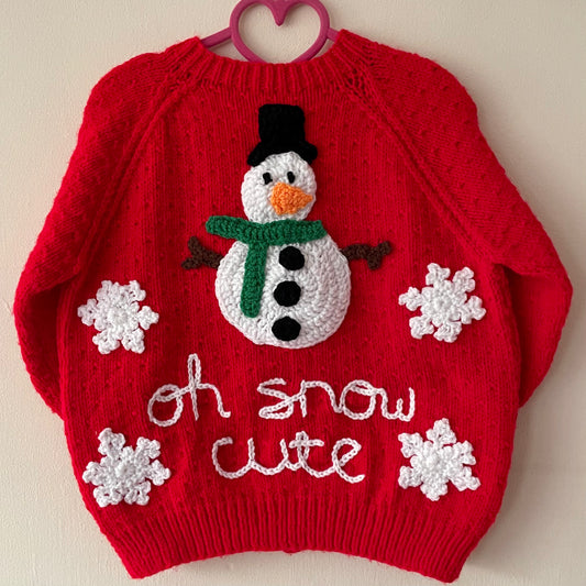 “Oh Snow Cute” Christmas Handmade Cardigan Size Approx 4-6 Years
