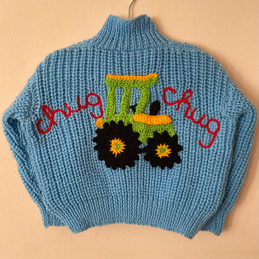 “Chug Chug” Tractor Handmade Cardigan Size Approx 2-3 Years