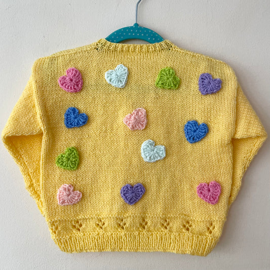 "Love Hearts” Handmade Cardigan Size Approx 12-18 Months