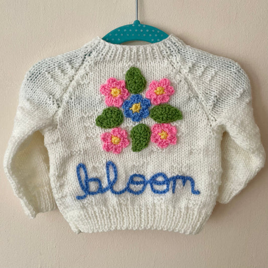 “Bloom” Floral Handmade Cardigan Size Approx 0-6 months
