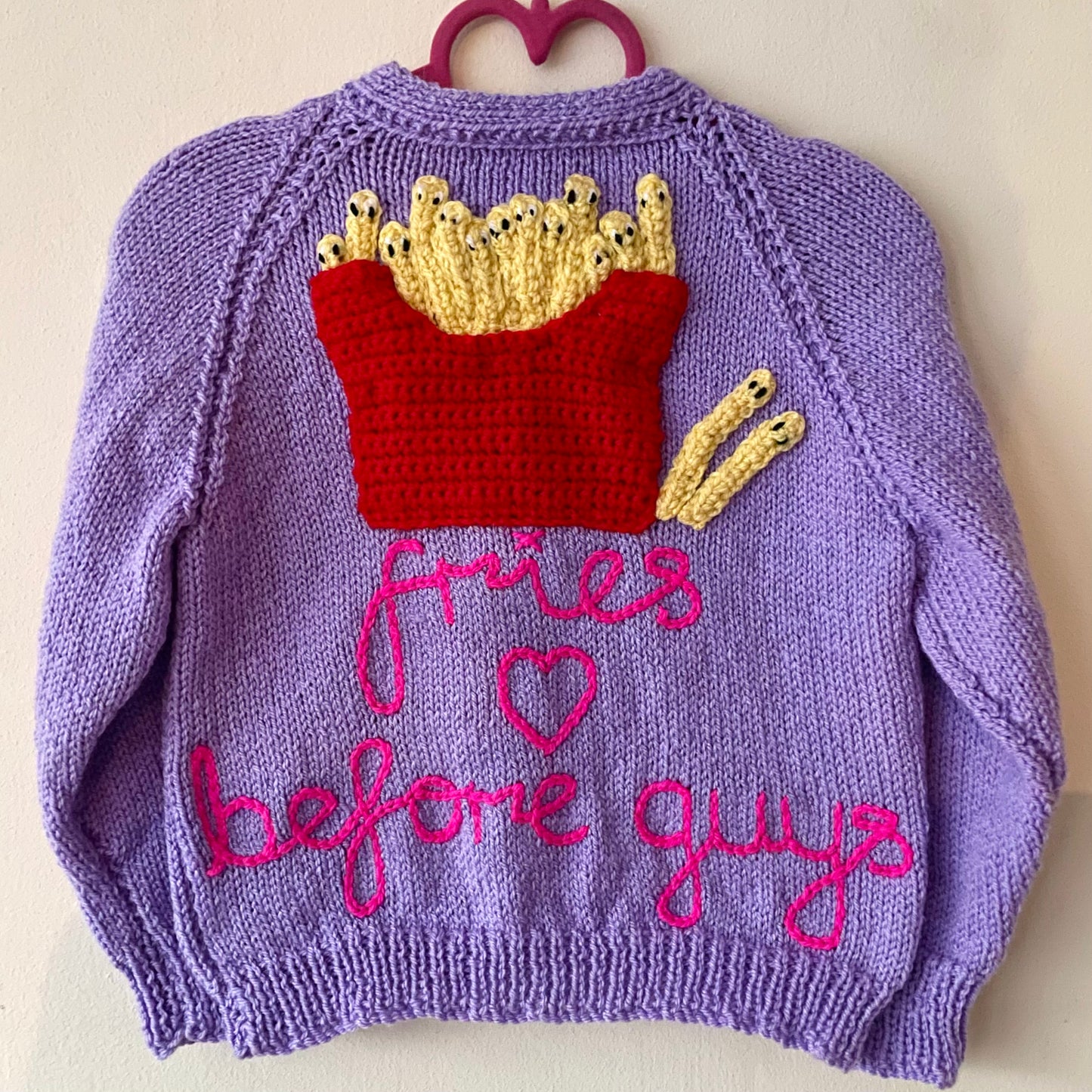 “Fries Before Guys” Handmade Cardigan Size Approx 2-3 Years