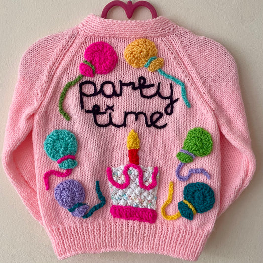 "Party Time” Handmade Cardigan Size Approx 1-2 Years