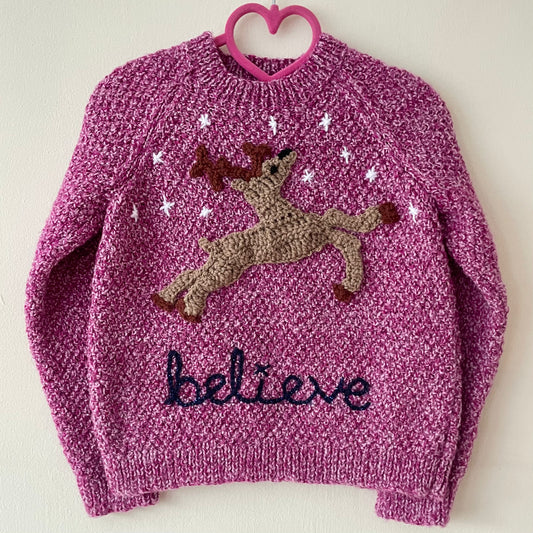 🎄Day 8🎄“Believe” Christmas Handmade Jumper Size Approx 3-4 Years