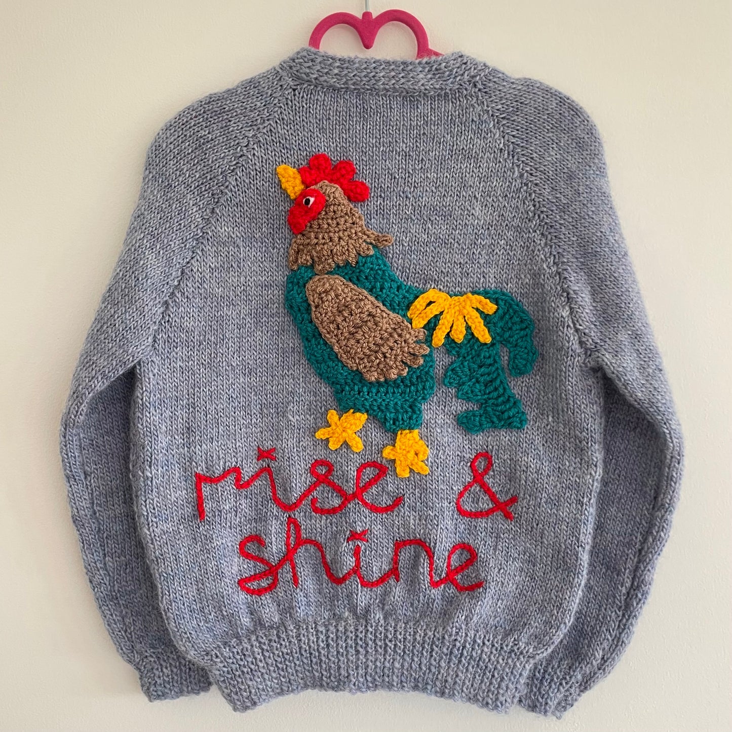 “Rise and Shine” Cockerel Handmade Cardigan Size Approx 4-6 Years