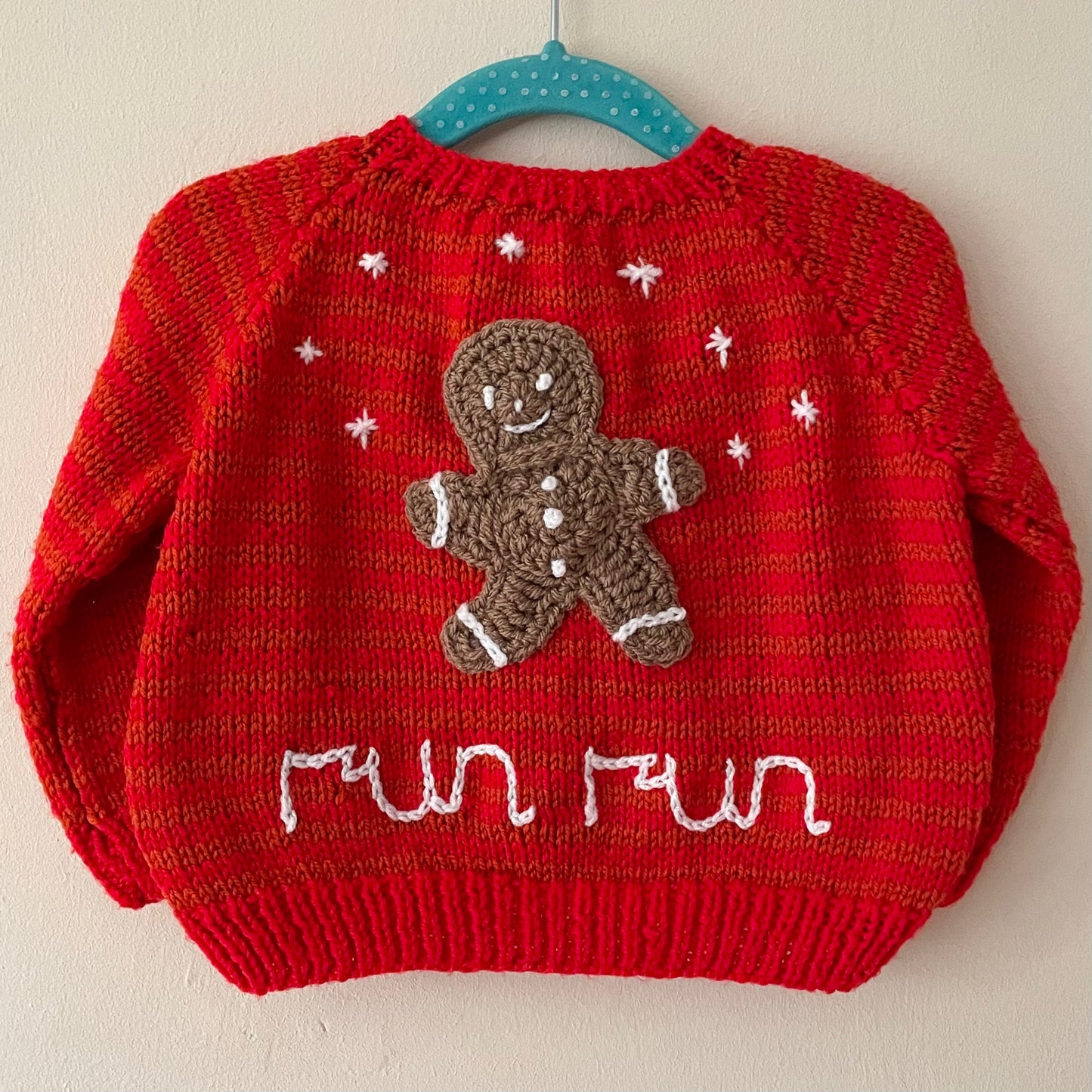 🎄Day 5🎄“Run Run” Handmade Gingerbread Man Cardigan Size Approx 1-2 Years