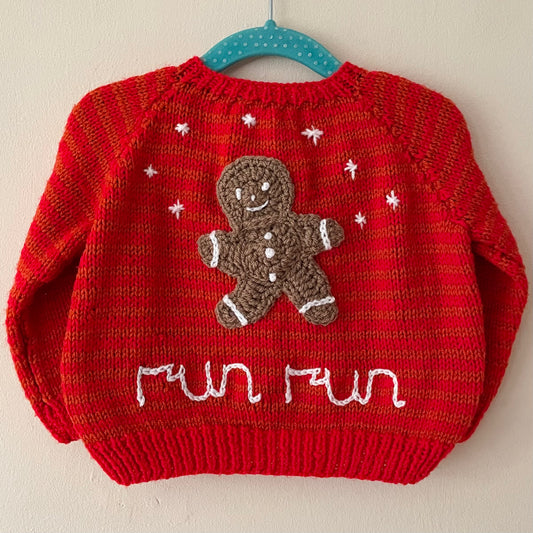 🎄Day 5🎄“Run Run” Handmade Gingerbread Man Cardigan Size Approx 1-2 Years