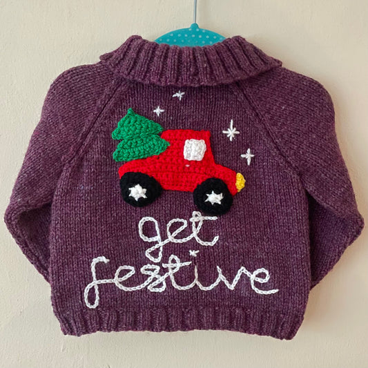 “Get Festive” Christmas Handmade Cardigan Size Approx 6-12 Months