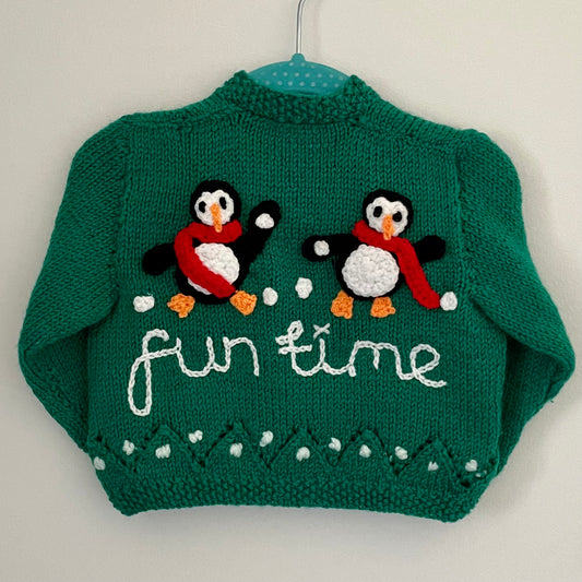 “Fun Time” Christmas Handmade Cardigan Size Approx 6-12 Months