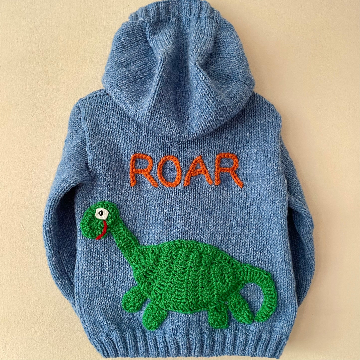“ROAR” Handmade Hooded Cardigan Size Approx 3-5 Years