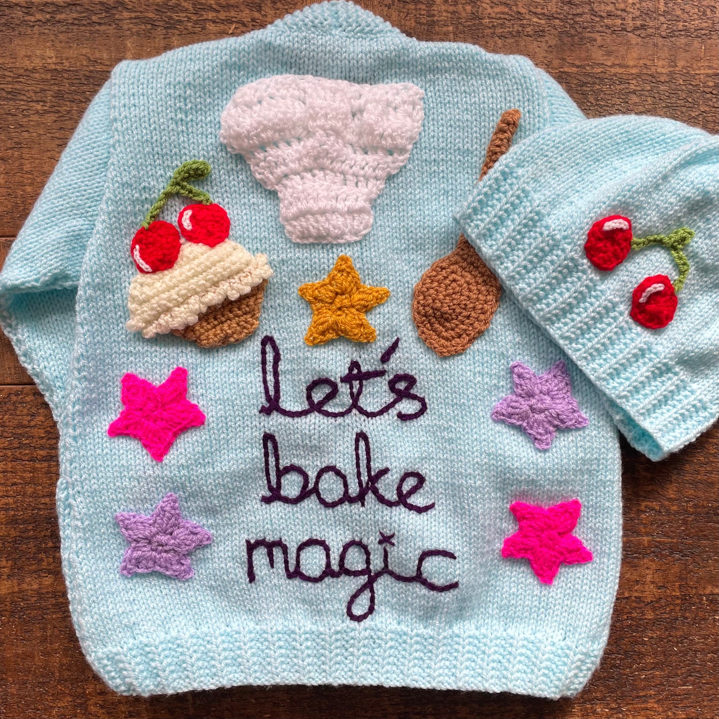 "Let's Bake Magic” Handmade Cardigan Size Approx 2.5-3.5 Years
