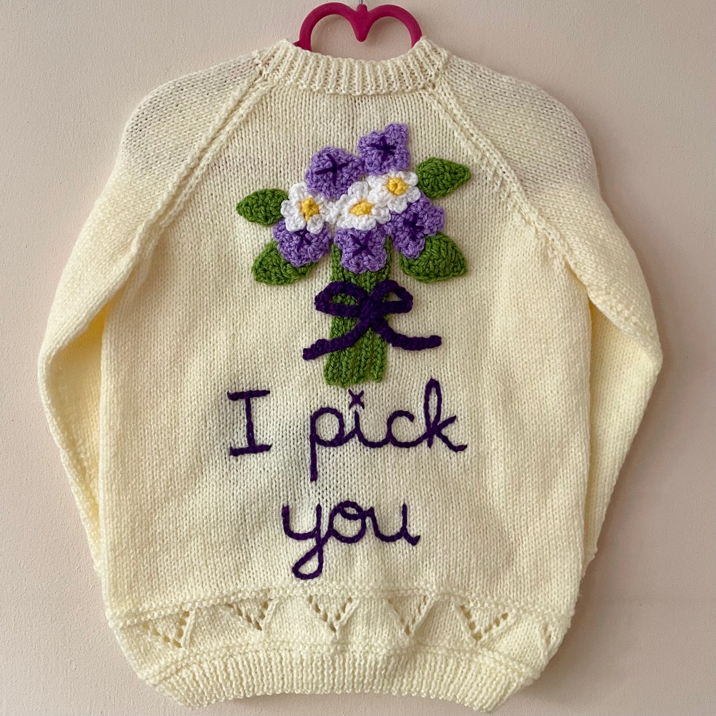 “I Pick You” Handmade Flower Cardigan Size Approx 3-5 Years