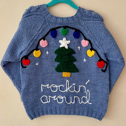 “Rockin' Around” Christmas Handmade Cardigan Size Approx 6-8 Years
