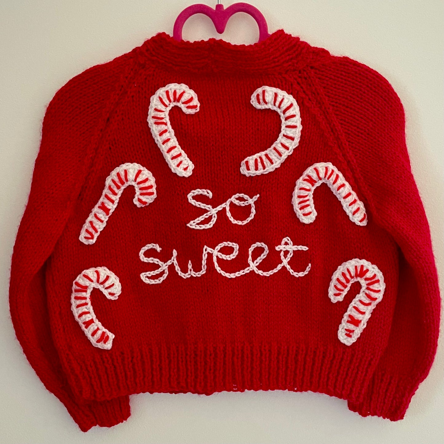 “So Sweet” Christmas Candy Cane Handmade Cardigan Size Approx 2-3 Years
