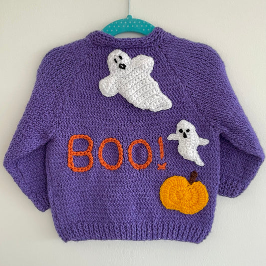 “BOO!” Halloween Handmade Cardigan Size Approx 1-2 Years