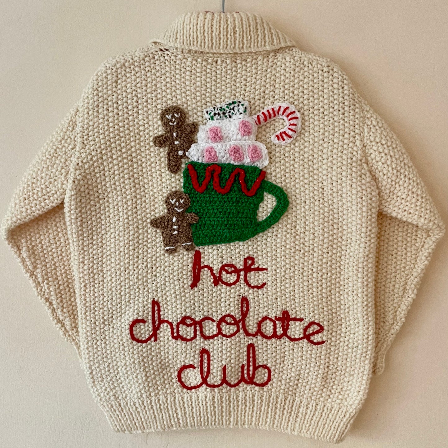 “Hot Chocolate Club” Christmas Handmade Cardigan Size Approx 6-8 Years